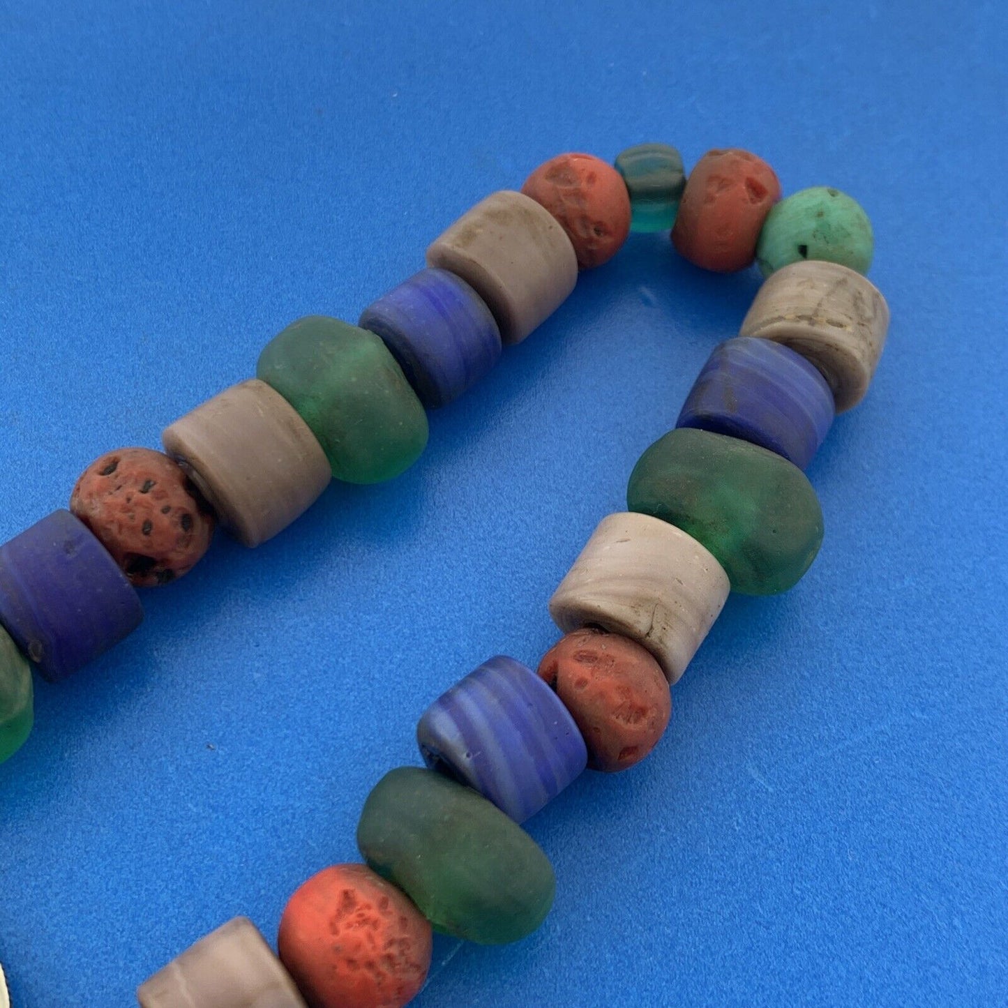 Mid Century Bakelite Art Glass Carved Cinnabar Beaded India Coinage Necklace