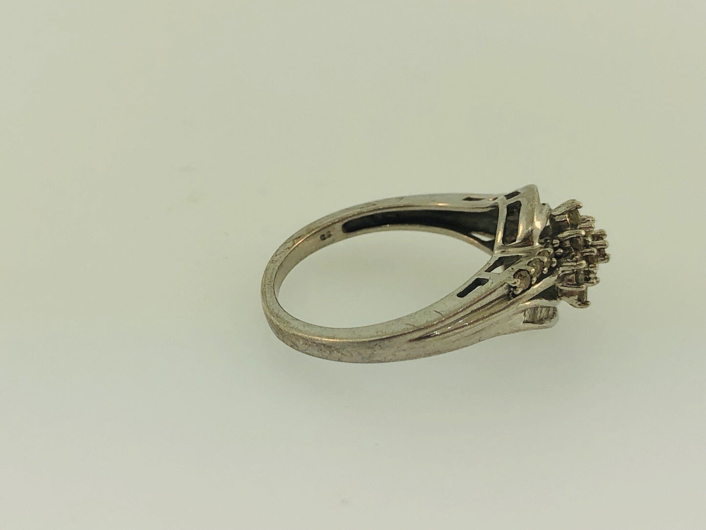 Sterling Silver 925 Diamond Waterfall Cluster Engagement Bridal Ring