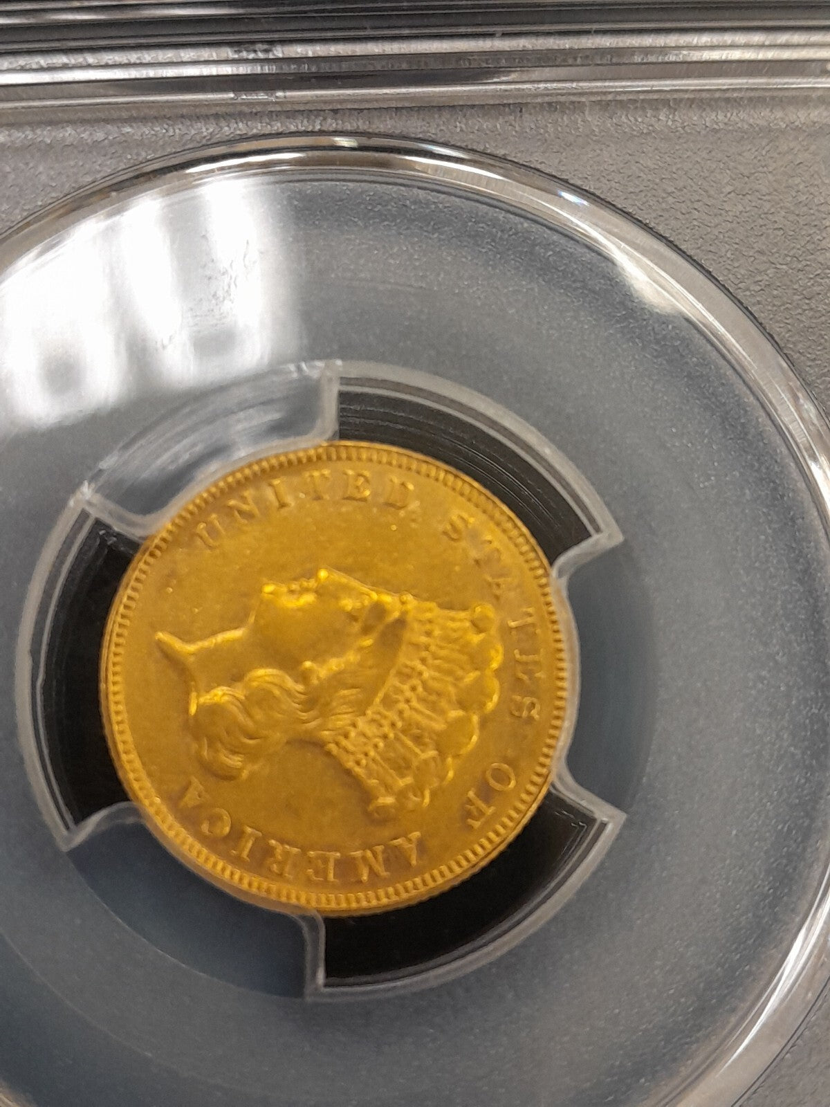 1874 $3 Gold Coin PCGS AU-50