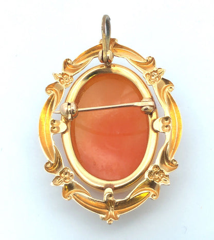 Designer 14K Yellow Gold Carved Cameo Pin Brooch Pendant