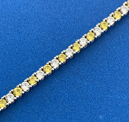 Designer Sterling Silver Yellow White Alternating Cubic Zirconia Tennis Bracelet