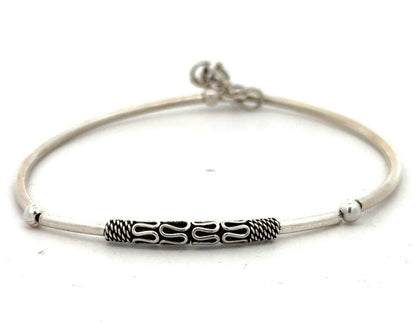 Estate 925 Sterling Silver Round Beaded Stackable Bangle Bracelet