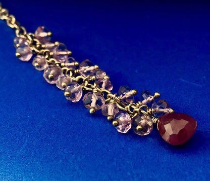 Charming Sterling Silver Ruby Amethyst Bead Heart Lariat Adjustable Necklace