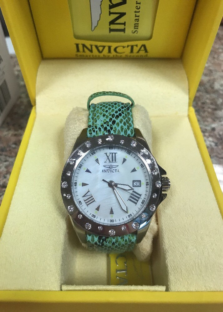 Invicta Women's Angel Quartz Stainless Steel Watch Model 18351 Green Leather