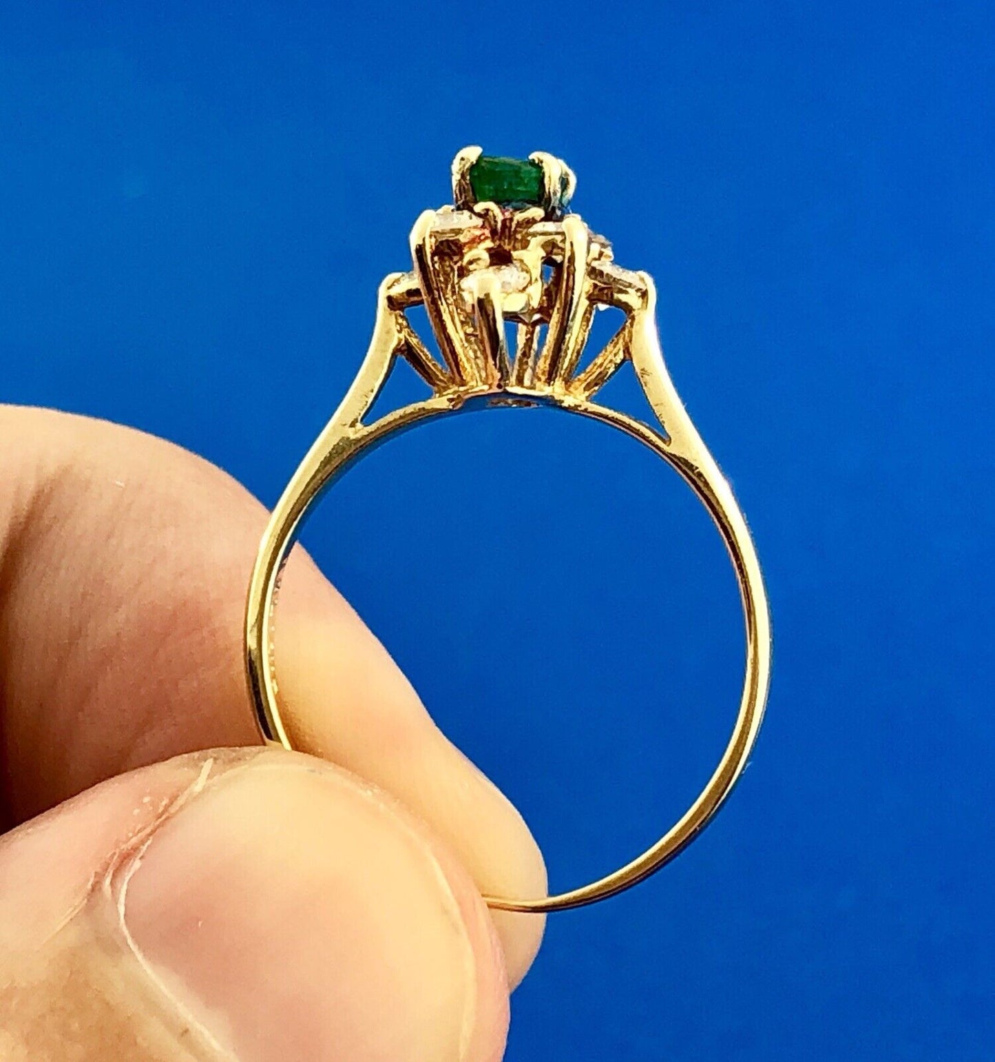 Brilliant 14K Yellow Gold Emerald Diamond Accent May Anniversary Cocktail Ring