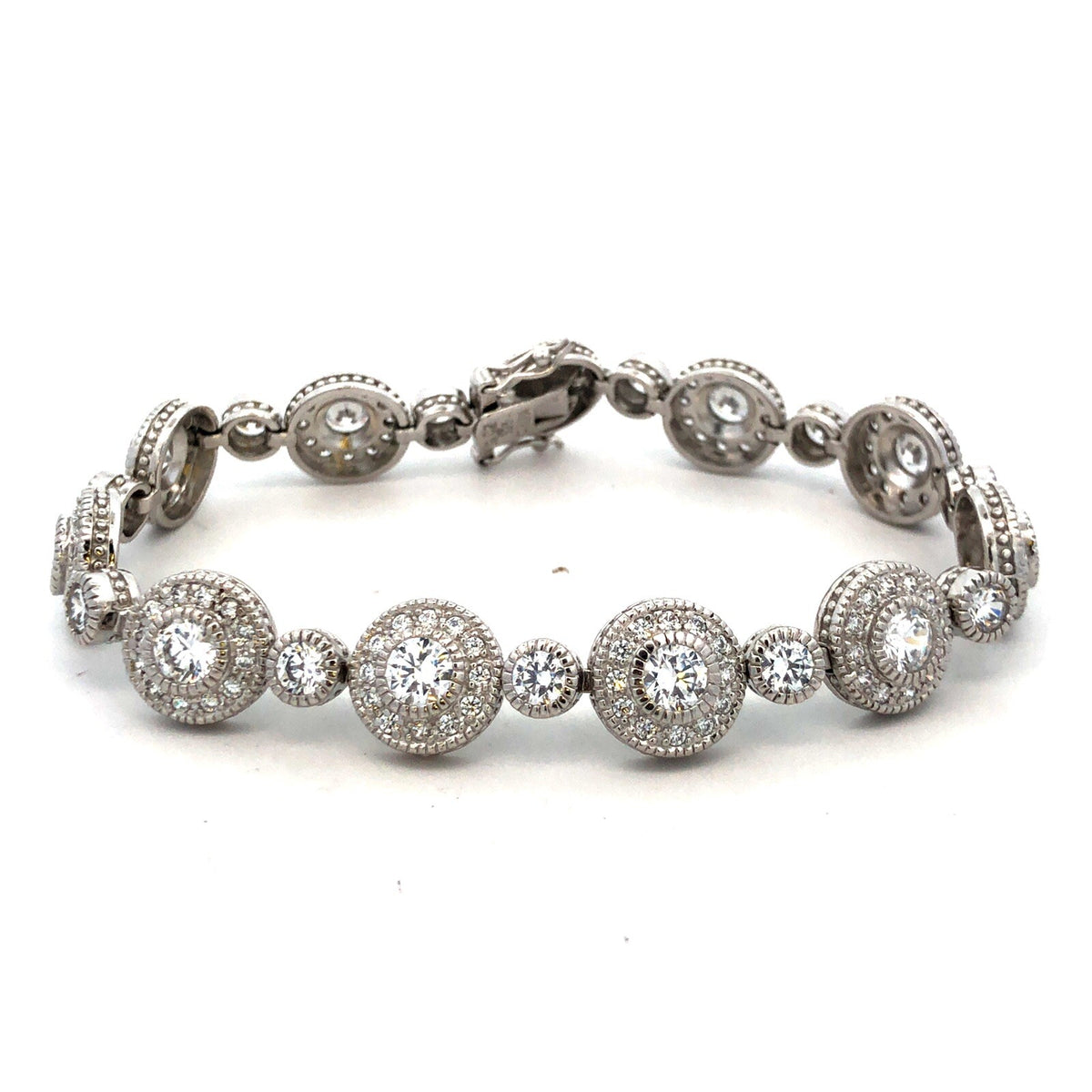 Designer R 925 Sterling Silver Round Cubic Zirconia CZ Retro Tennis Bracelet