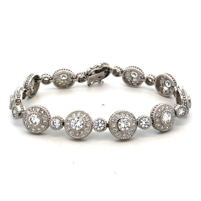 Designer R 925 Sterling Silver Round Cubic Zirconia CZ Retro Tennis Bracelet