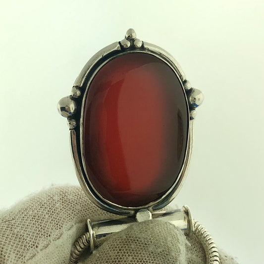 Stunning Sterling Silver 925 Cabochon Carnelian 18" Snake Chain Necklace