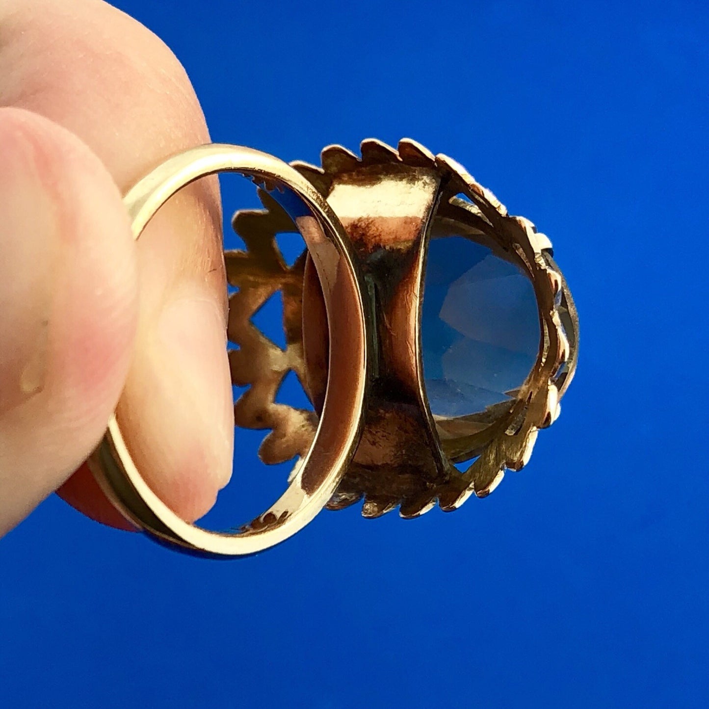 Vintage Retro 14k Yellow Gold Smoky Topaz Statement Cocktail Ring