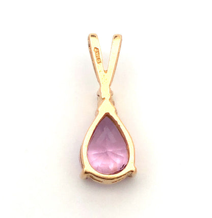 Designer 14K Yellow Gold Pear Amethyst & Round Diamond Accent Drop Pendant