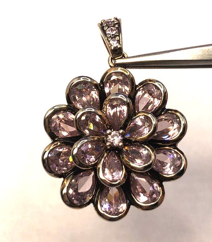 Designer Vermeil Sterling Silver Purple Cubic Zirconia Flower Statement Pendant