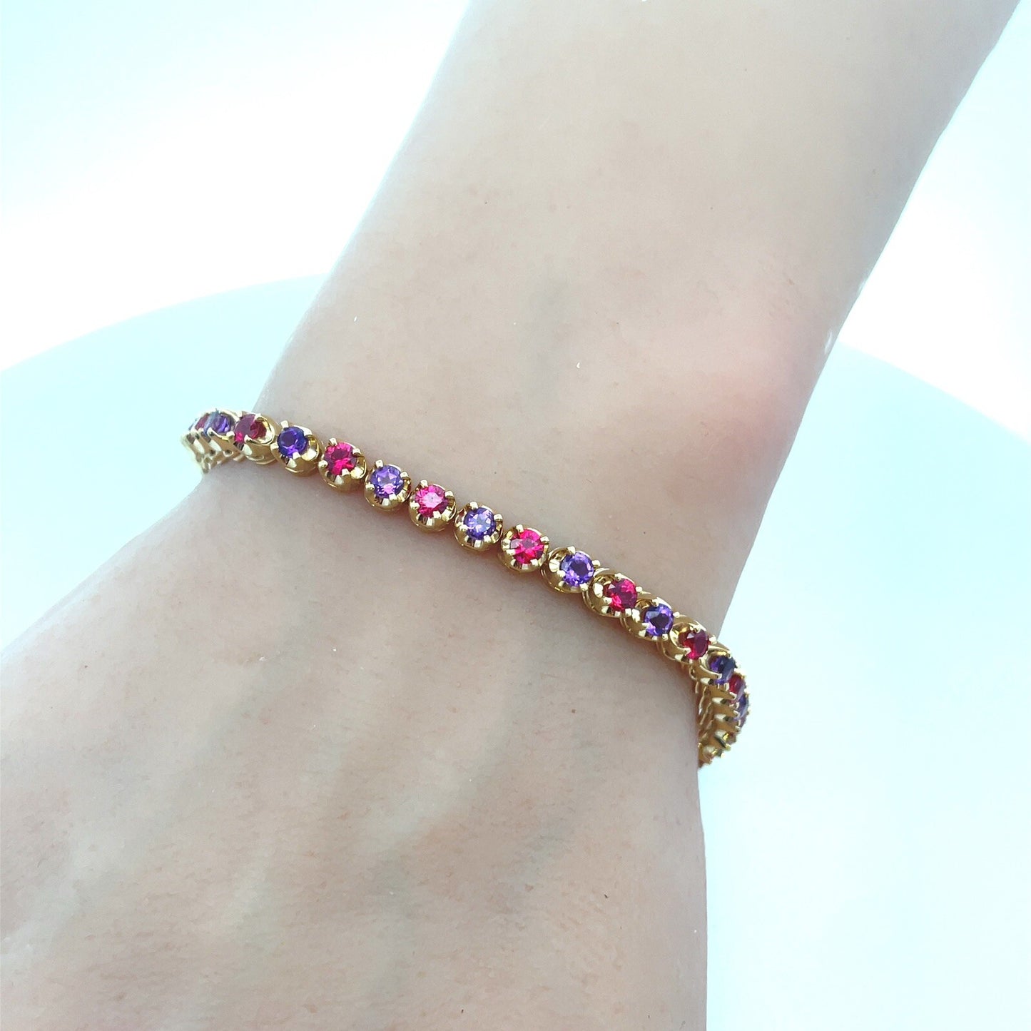 Ross Simons 18K Yellow Gold Custom Amethyst Ruby Statement Tennis Bracelet