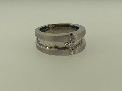 14K White Gold Diamond Burnished/Polished Unisex Modernist Tension Wedding Ring