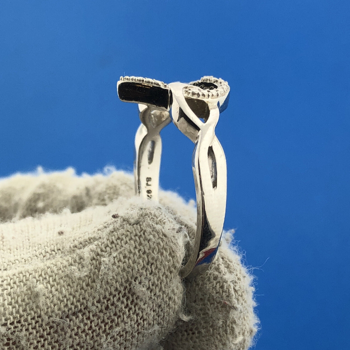 Designer SJ Sterling Silver 925 Round Cut Black Diamond Heart Ring Size 8