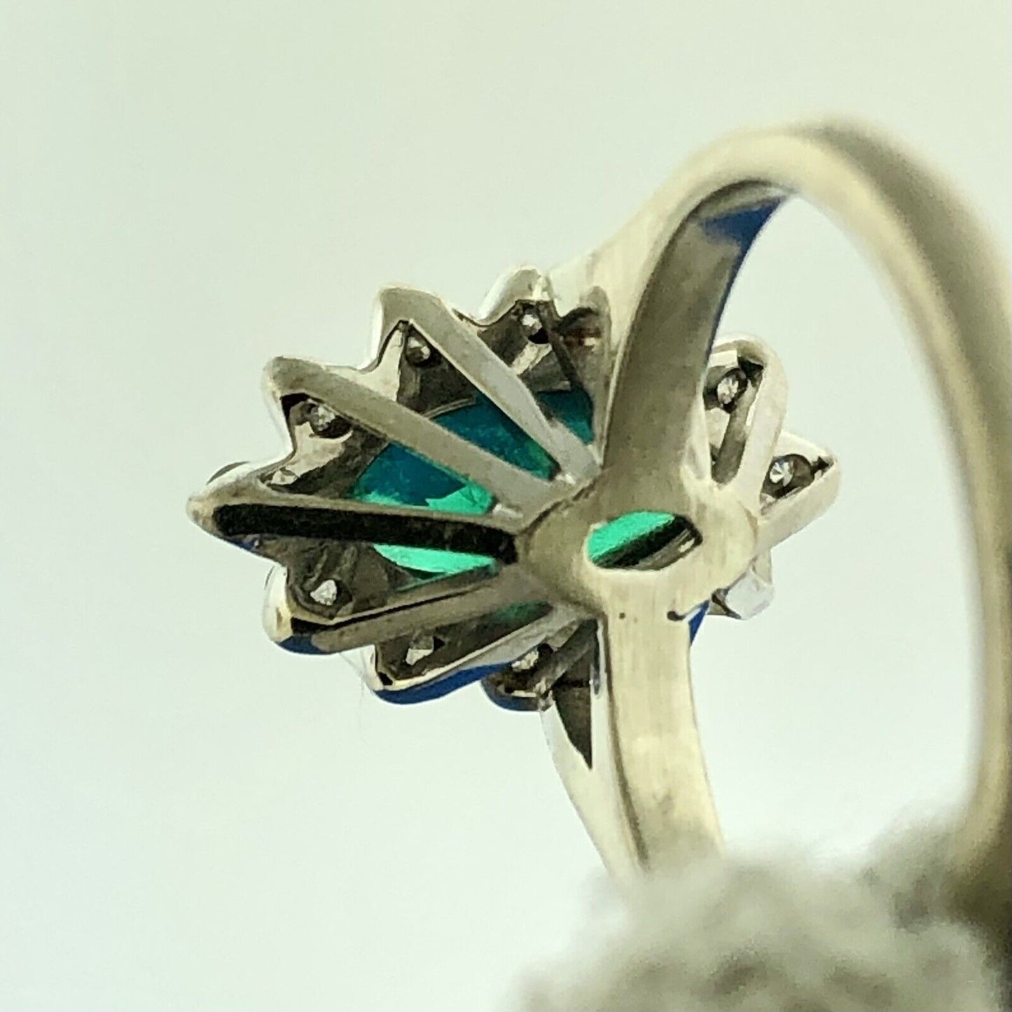 Gorgeous 14k White Gold Marquise Cut Emerald Diamond Accent Ring Size 2.75