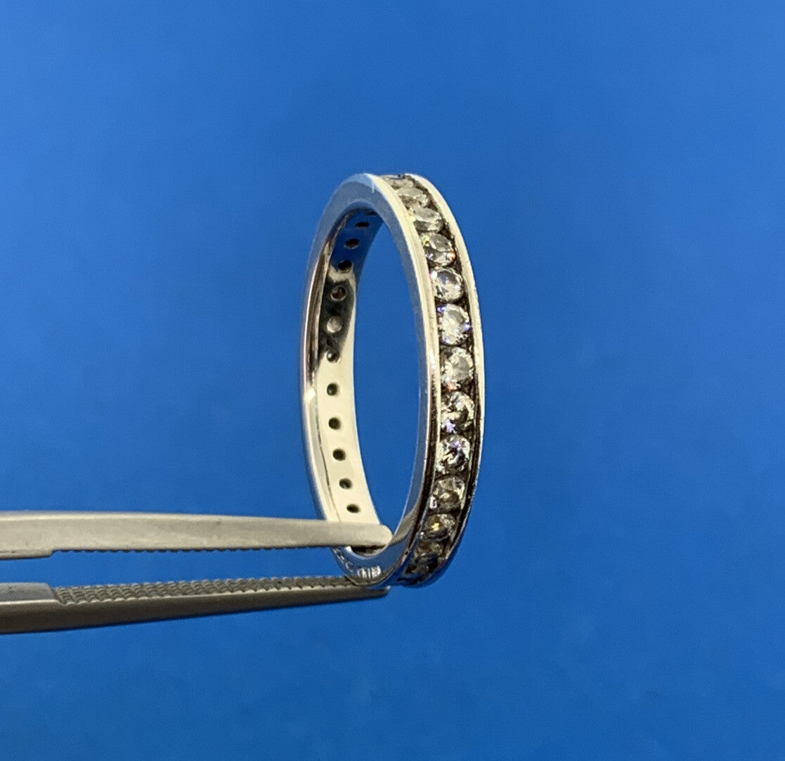 Designer SW Sterling Silver Cubic Zirconia Channel Set Eternity Anniversary Ring