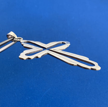 Vintage 925 Sterling Silver 3 Dimensional Midsize Cutout Cross Pendant