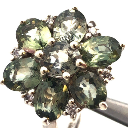 Designer TGGC 10K White Gold Oval Green Topaz Round Diamond Accent Cocktail Ring