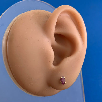 Designer 14K Yellow Gold Oval Ruby Stud Earrings