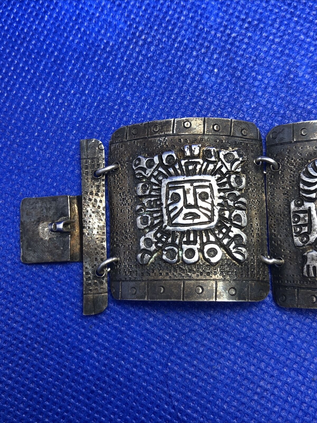 Vintage Native Peru 925 Sterling Silver Gods Statement Panel Bracelet