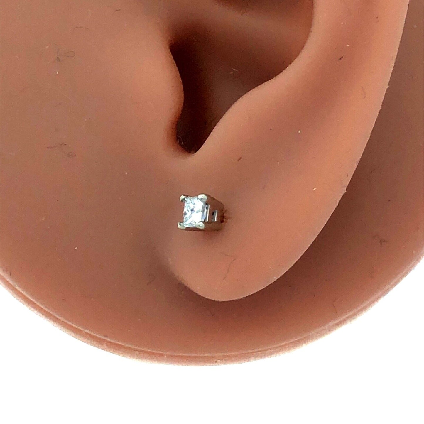 Designer 14K White Gold Princess Square Diamond Solitaire Screw Stud Earrings