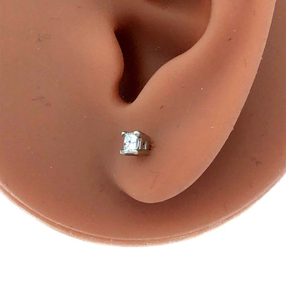 Designer 14K White Gold Princess Square Diamond Solitaire Screw Stud Earrings