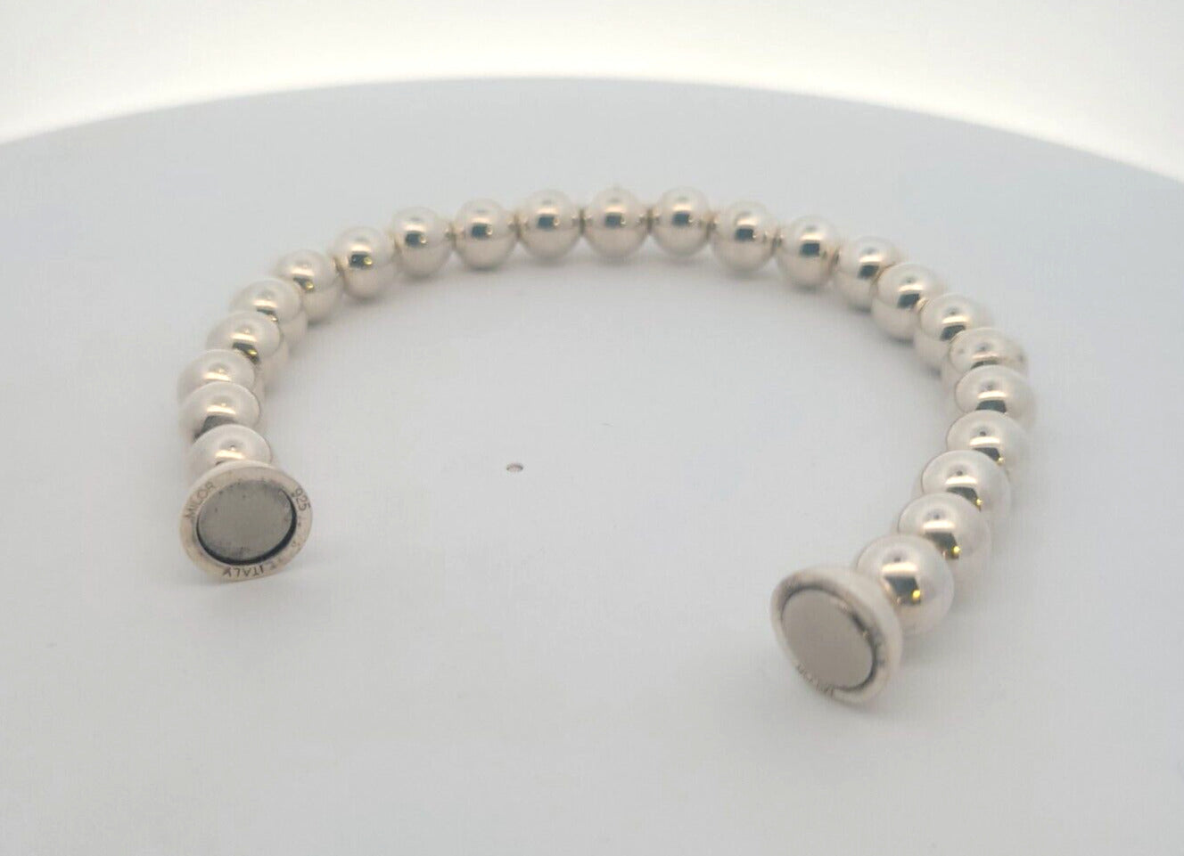 Designer Milor Italy 925 Sterling Silver Ball Bead Link Magnetic Clasp Bracelet