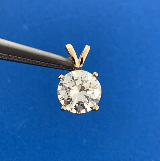 14K Yellow Gold Brilliant Round Cubic Zirconia CZ Solitaire Pendant  2 Carat