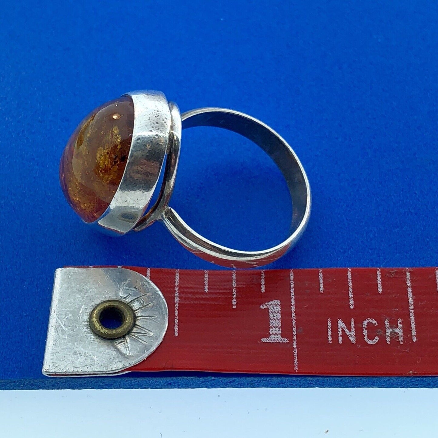 Designer Hallmarked 925 Sterling Silver Baltic Amber Oval Cabochon Fashion Ring