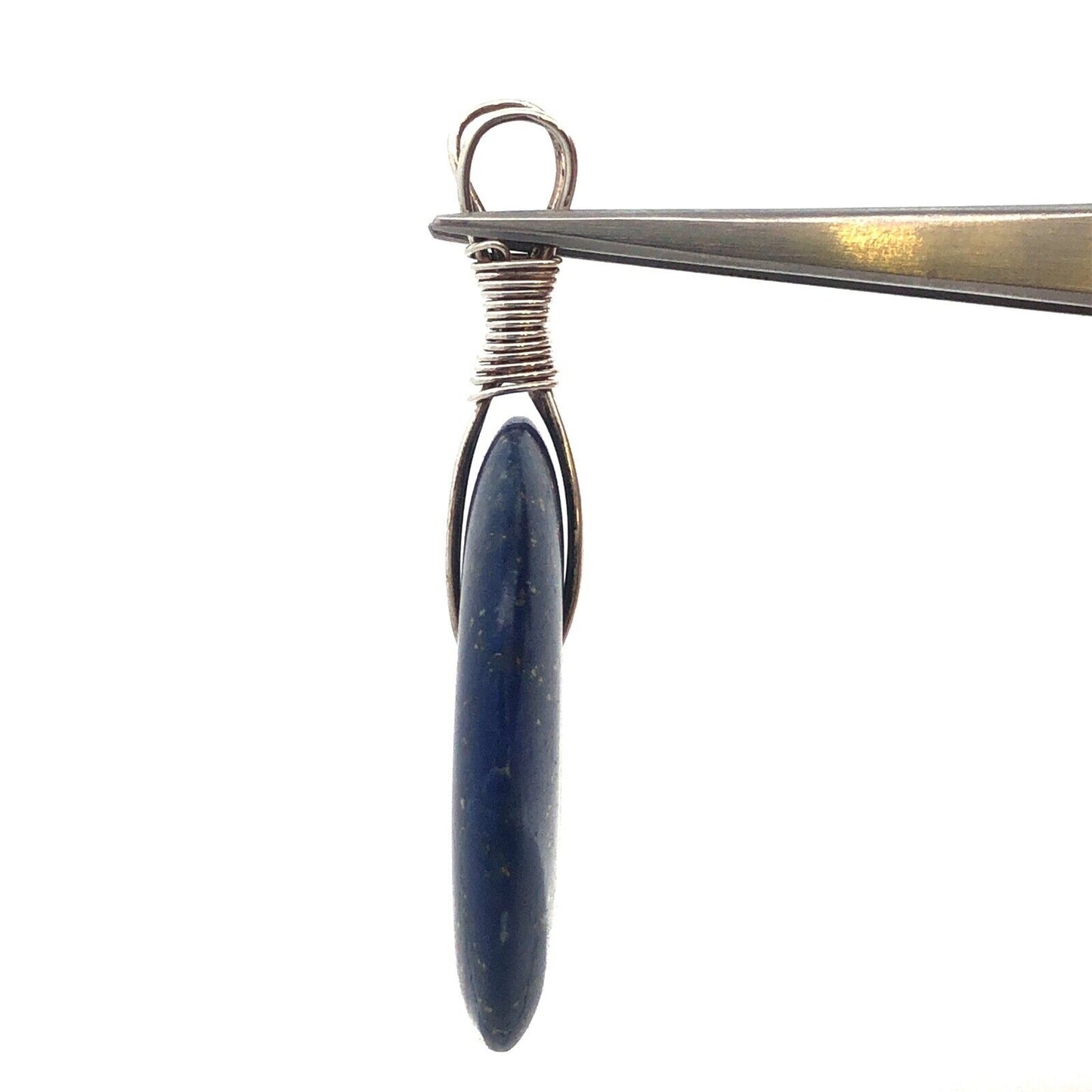 925 Sterling Silver Wire Lapis Lazuli Disc Round Statement Pendant