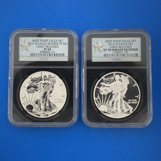 2013 W NGC PF69 SP70 Silver Eagle Rev Proof Enhanced Finish Early Releases Set