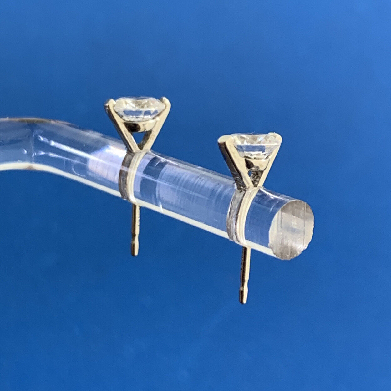 Designer 14K White Gold Cubic Zirconia CZ Solitaire Stud Earrings