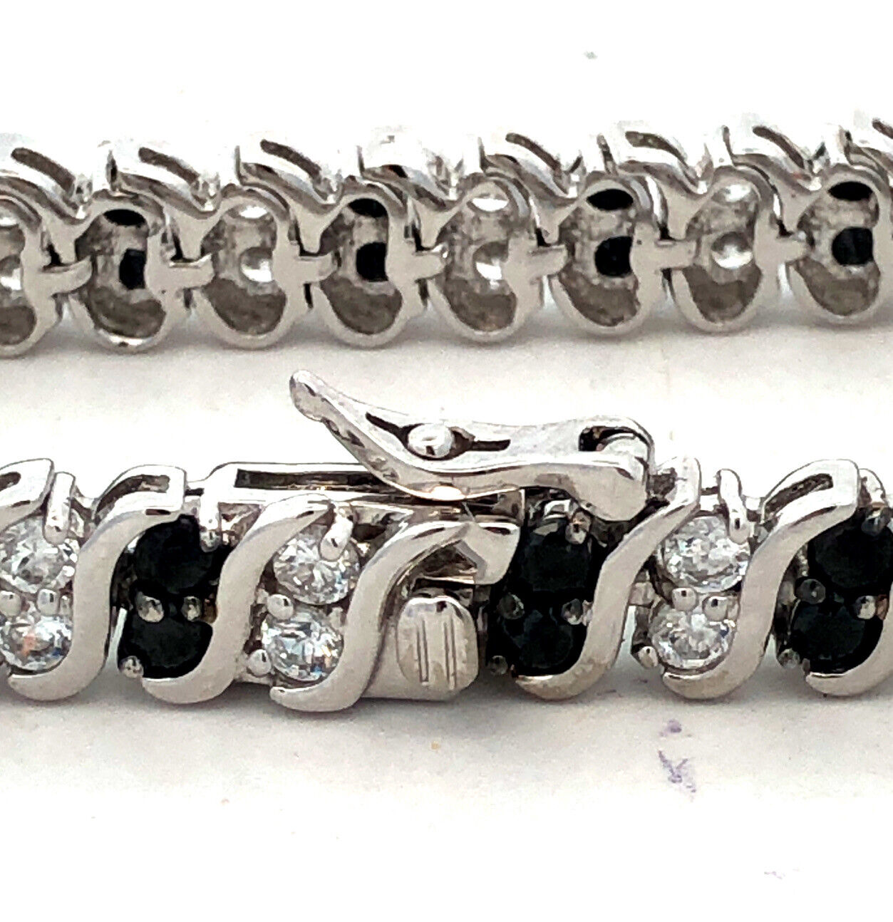 Designer ADI 925 Sterling Silver Black White Cubic Zirconia Tennis Bracelet