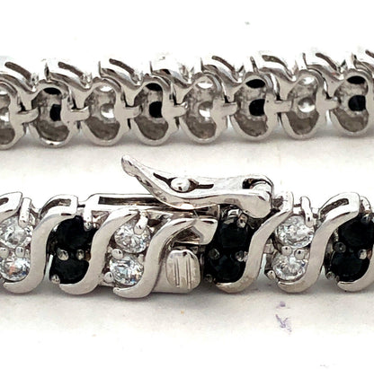 Designer ADI 925 Sterling Silver Black White Cubic Zirconia Tennis Bracelet