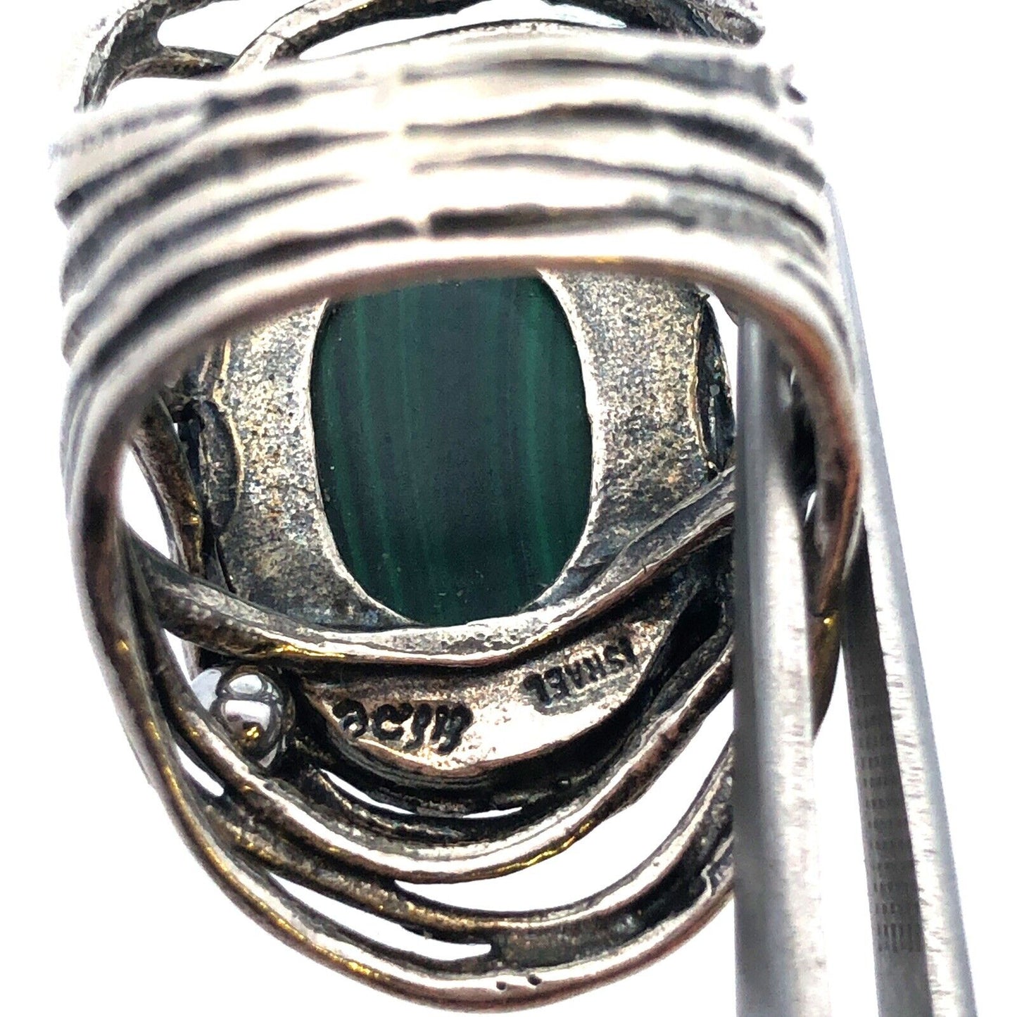 Israel Designer Didae 925 Sterling Silver Oval Malachite Cabochon Statement Ring