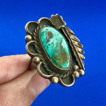 Vintage Native American 925 Sterling Silver Turquoise Statement Finger Ring