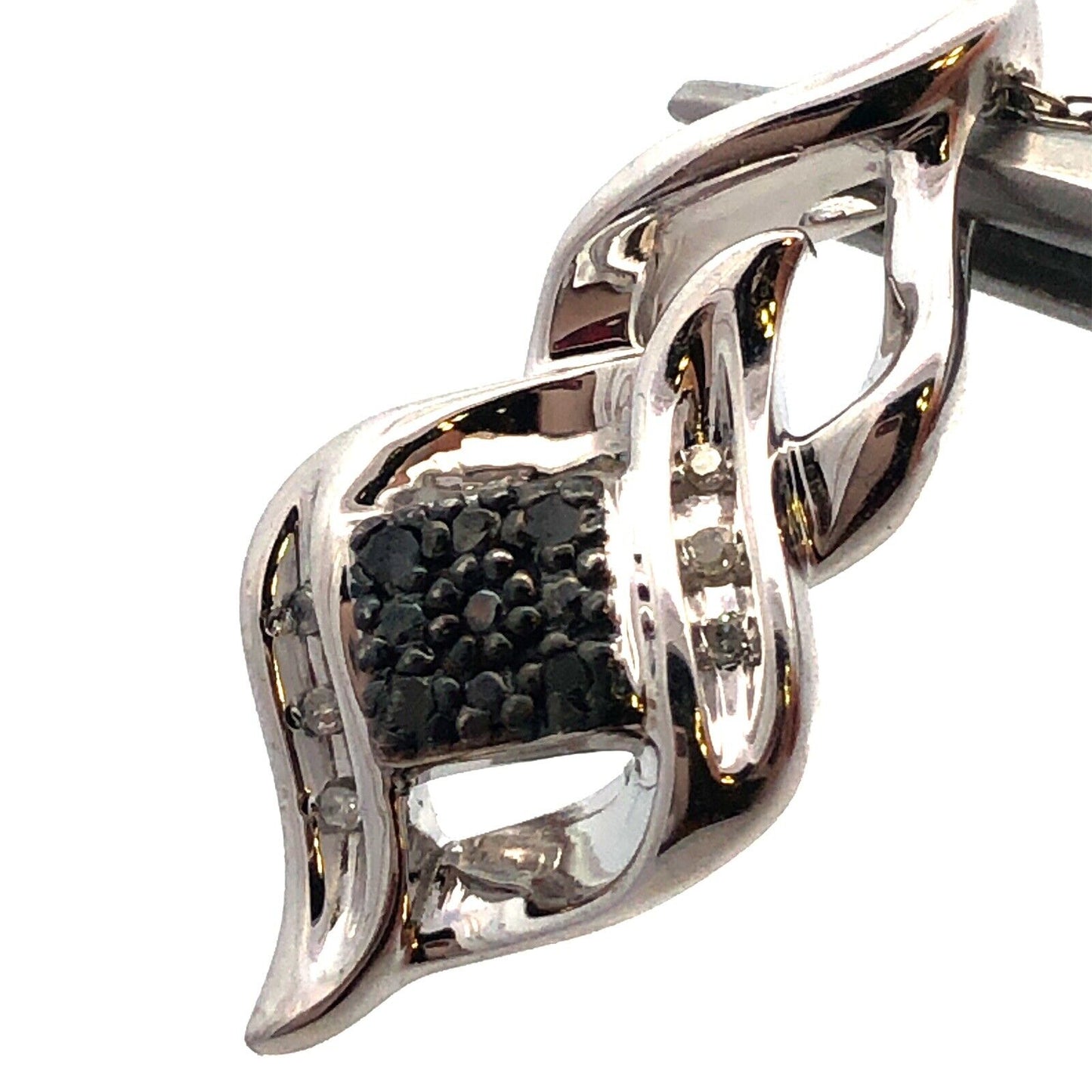 Designer SUN Sterling Silver Black White Diamond Infinity Anniversary Necklace