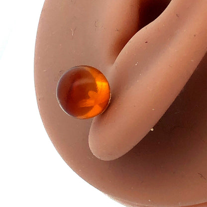 Estate 14K Yellow Gold Round Orange Amber Ball Solitaire Stud Earrings