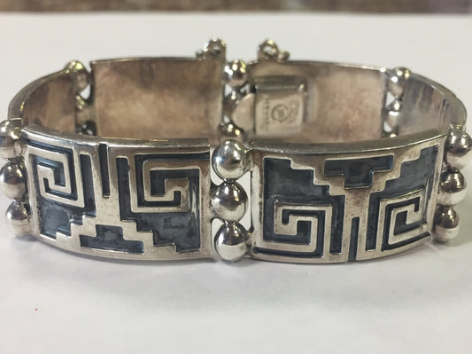 Sterling Silver JR Heavy Mexico 925 Aztec Design Beaded Bracelet