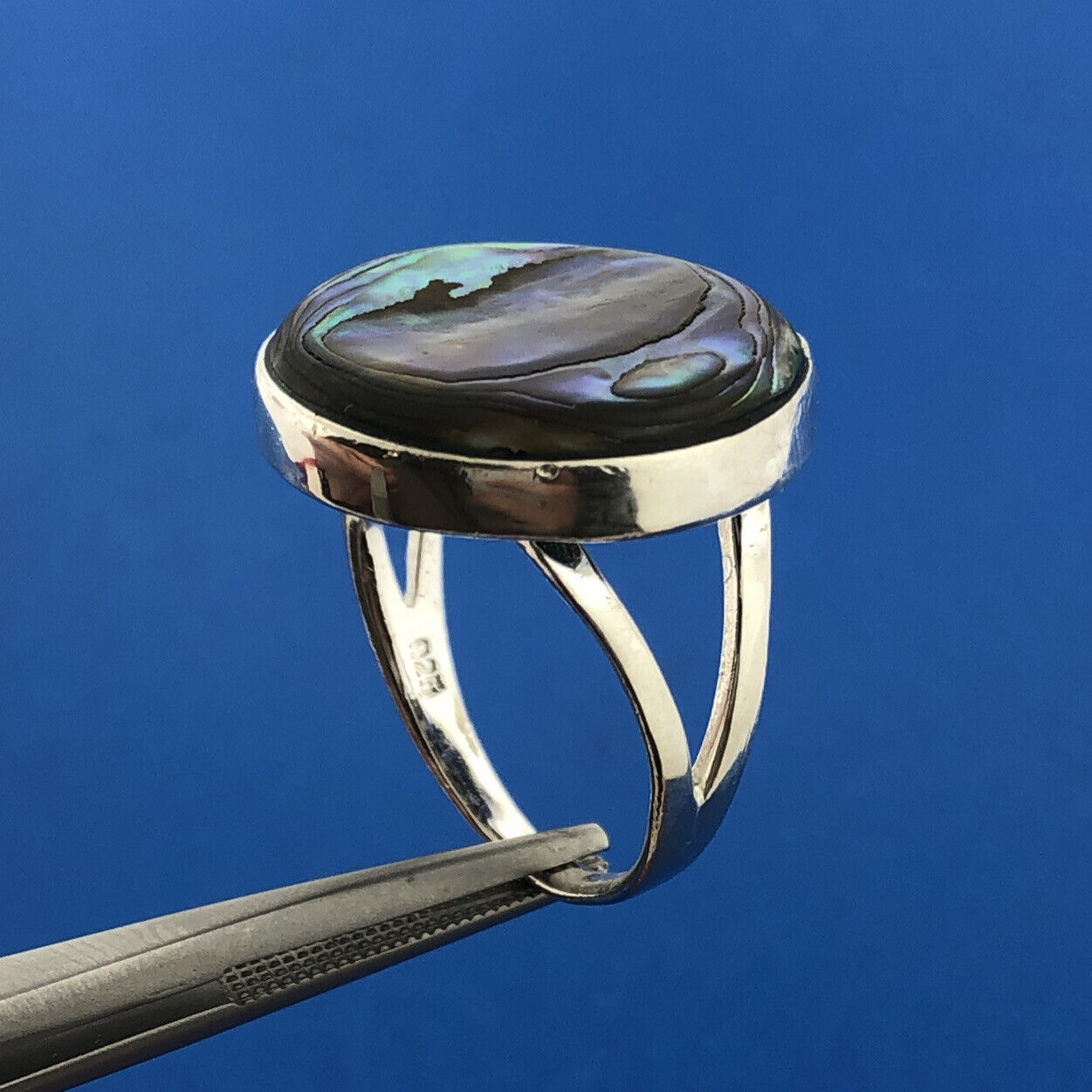 Modernist 925 Sterling Silver Round Abalone Statement Cocktail Ring