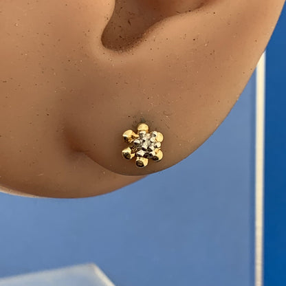 Retro JCM 10K Yellow White Gold Diamond Accent Buttercup Starter Stud Earrings