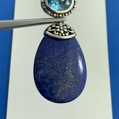 AF Sterling Silver Lapis-Lazuli Blue Cubic Zirconia Balinese Style Drop Pendant