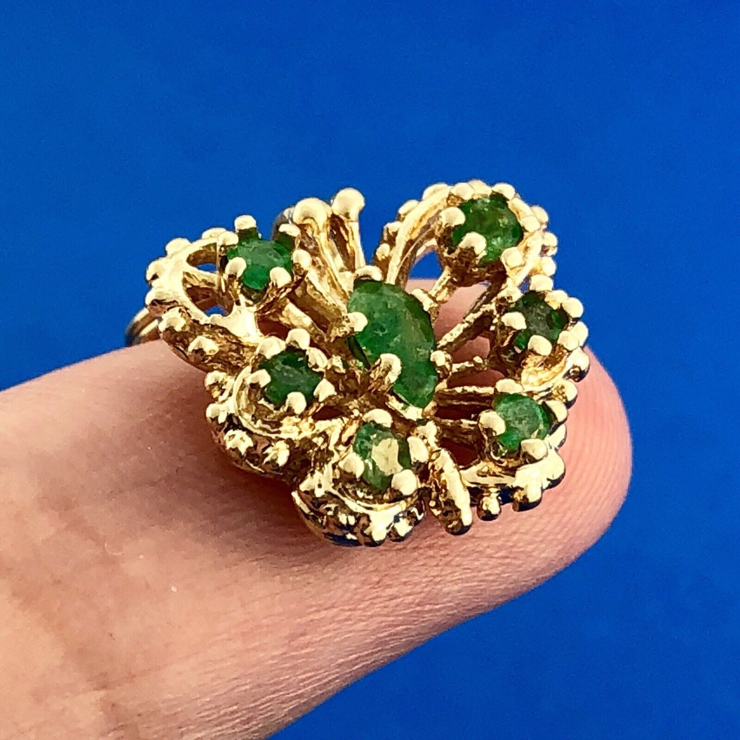 Charming Vintage 14K Yellow Gold Emerald Butterfly Filigree Charm Pendant
