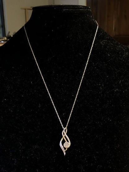 Designer 925 Sterling Silver 10K Yellow Gold Diamond Infinity Eternity Necklace