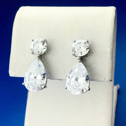 Stunning Designer 14K White Gold Cubic Zirconia CZ Drop Dangle Earrings