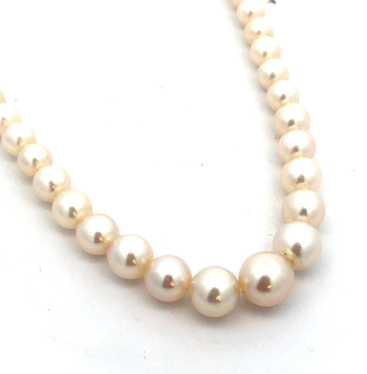 Vintage Designer 925 Sterling Silver Graduated Round Pearl Beaded Necklace