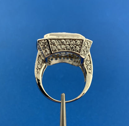 Designer Sterling Silver Cubic Zirconia Solitaire Halo Accents Statement Ring