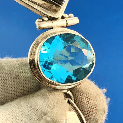 Estate Sterling Silver 925 Ocean Blue CZ Rainbow Druzy Geode Statement Pendant