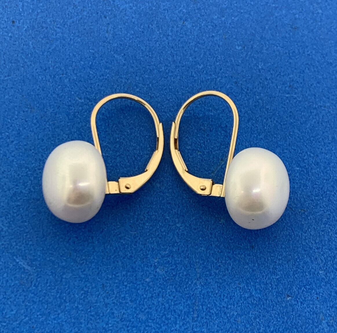 Designer 14K Yellow Gold White Pearl Statement Lever Back Earrings