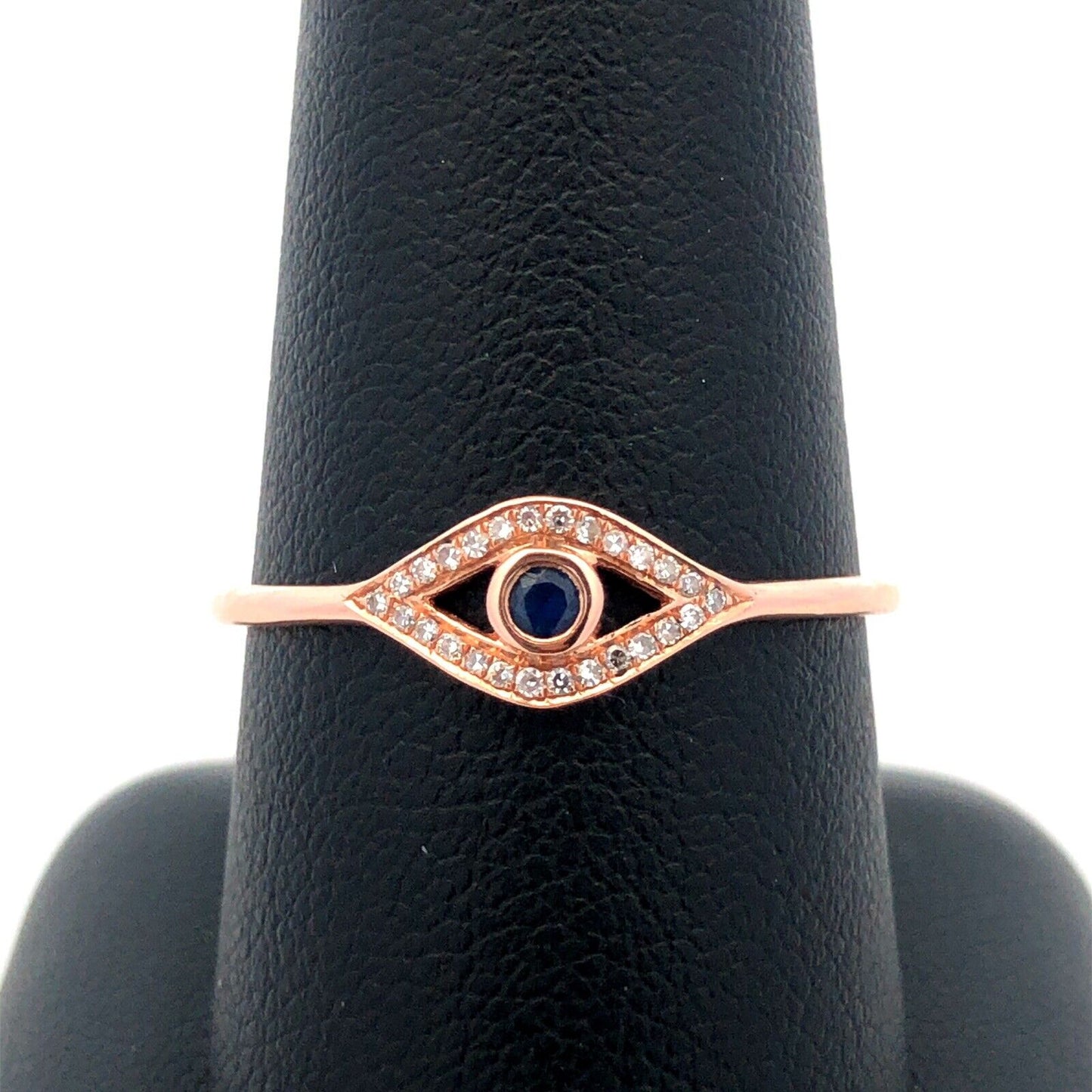 Designer 14K Rose Gold Sapphire Diamond Accented Evil Eye Cocktail Ring